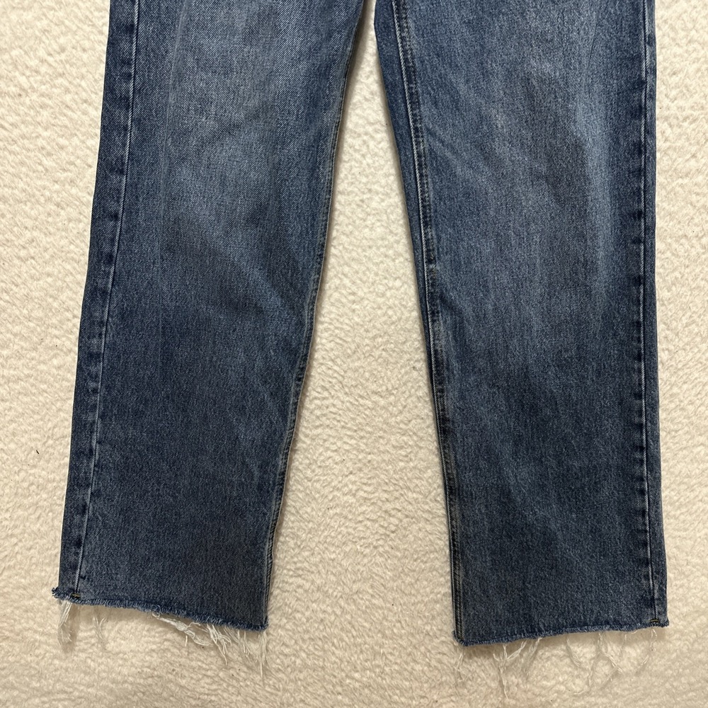 Princess Polly Fawcett‎ High Rise Straight Jeans Mid Blue Wash Raw Edge Hem Sz 2 - Picture 9 of 15